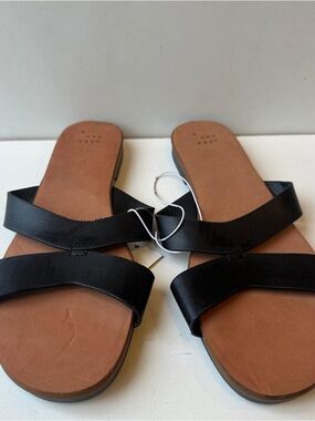 A New Day Women's Size 9 Black Crisscross Slide Sandals Flat Slip On Shoes New